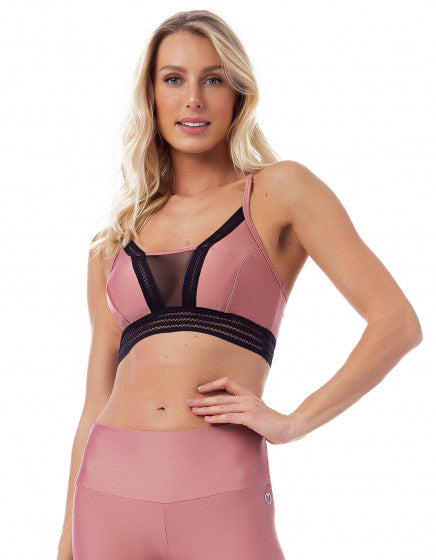 Rose Mesh Top - Black/Rose - Activewear Brazil