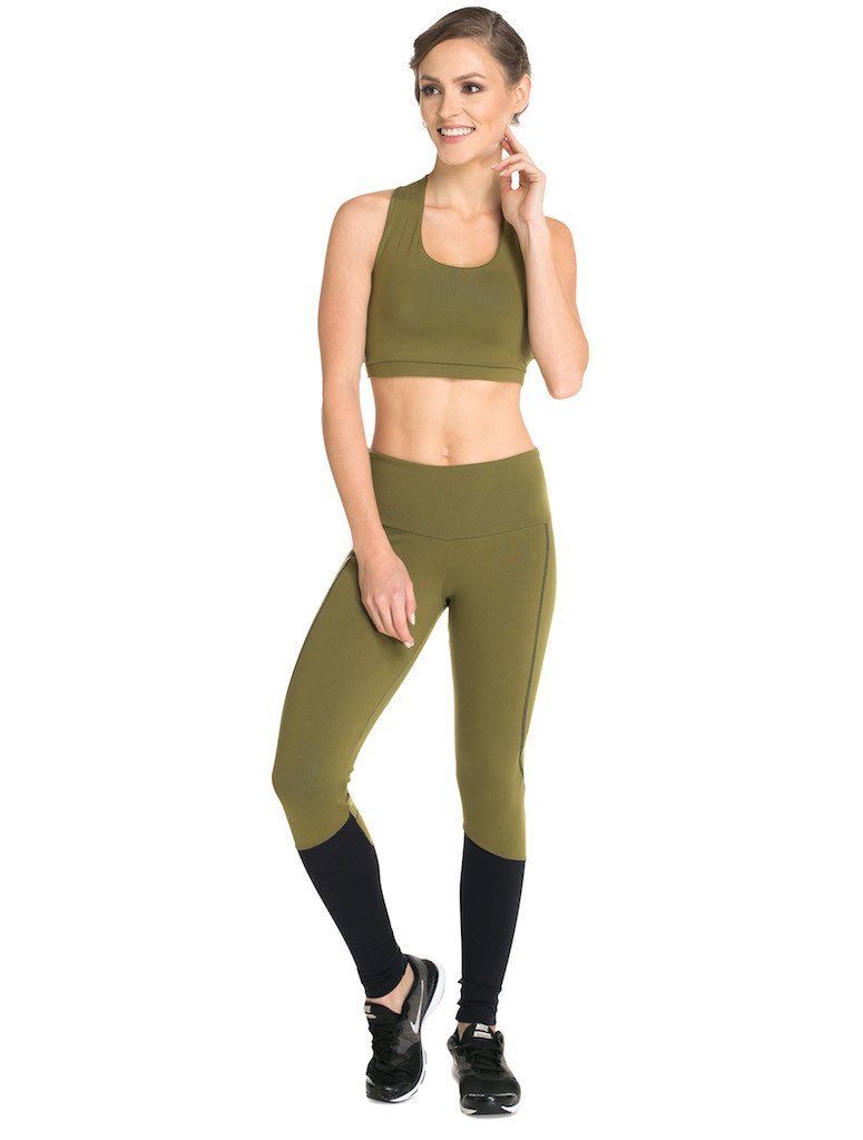 Khaki Block Supplex Compress F/L Tights - High Rise - Activewear Brazil