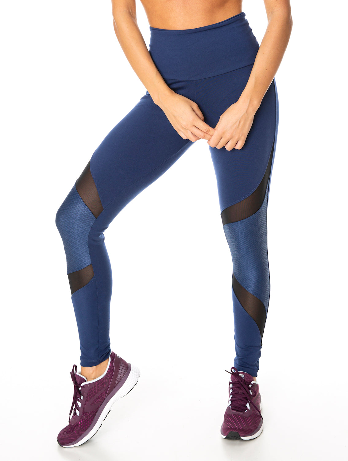 Gloss Panel Supplex Compress F/L Tights - Navy - Activewear Brazil
