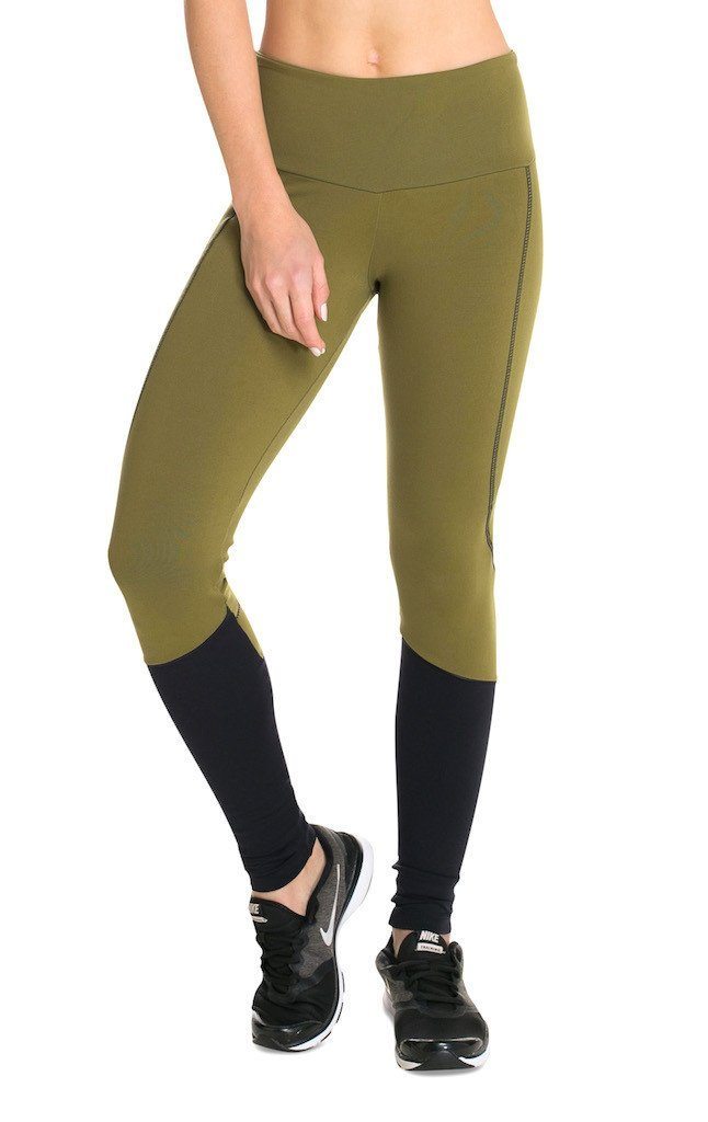 Khaki Block Supplex Compress F/L Tights - High Rise - Activewear Brazil